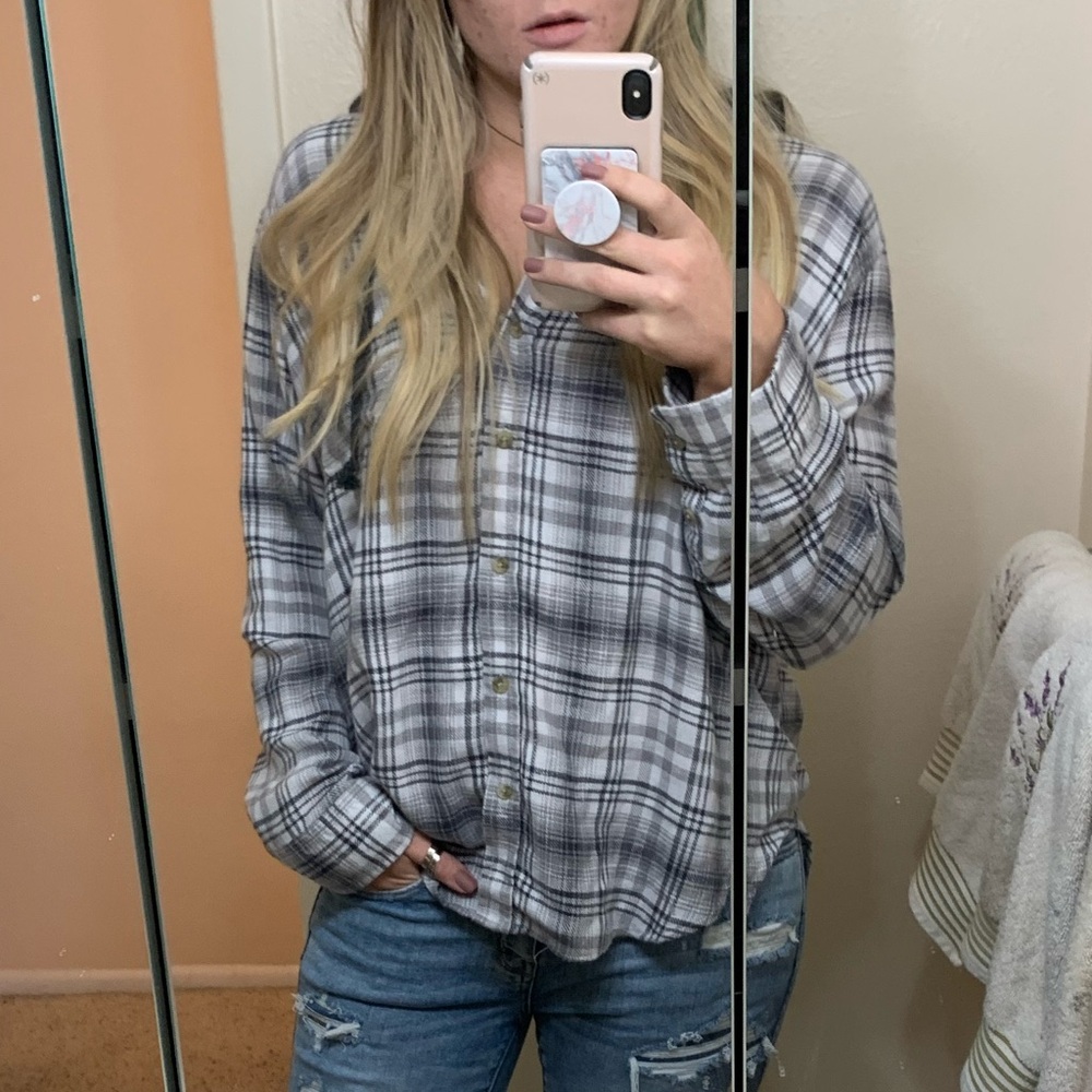 American Eagle Outfitters Gray & White Plaid Hoodie